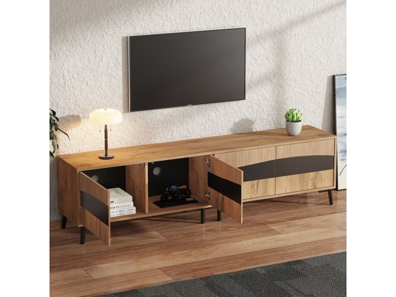  Meuble tv - design symétrique - 180x40x50cm - bois naturel - 4 armoires - capacité 30kg  - Conforama C