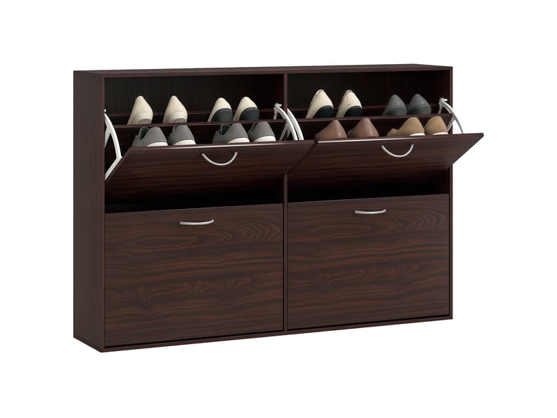  Meuble à chaussures gain de place pour 24 paires de chaussures, avec étagères réglables et 4 tiroirs, en bois, 120 x 24 x 81 cm, marron  - Conforama A