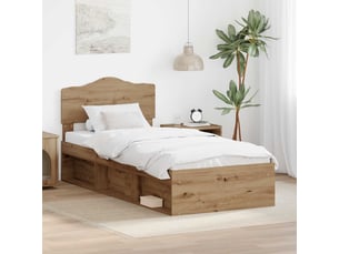 Lit adulte, lit simple, cadre de lit chêne artisan 100x200cm bois de pin massif cf5582