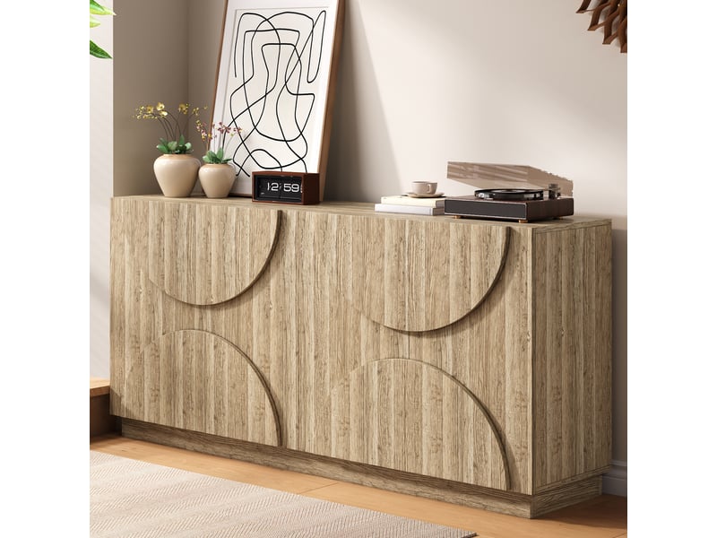 Buffet rangement cuisine moderne 160x40x80 cm avec portes et étagères intérieures panneau de particules naturel - Conforama W