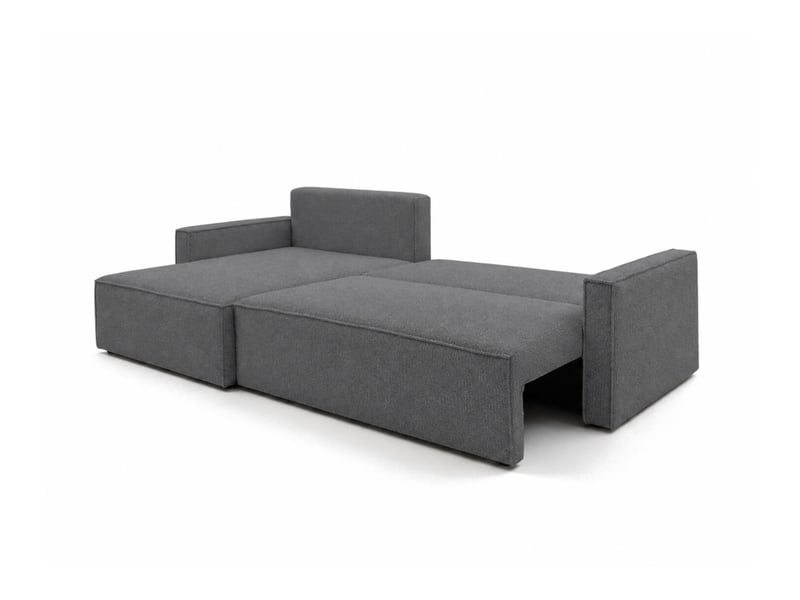  Farah - canapé d'angle max réversible et convertible 5 places accoudoirs slim en tissu bouclettes texturées  - Conforama C
