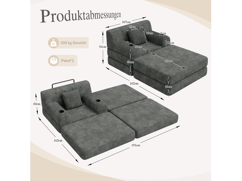  Fauteuil convertible 1 place avec repose-pieds et rangements homvra  - Conforama E