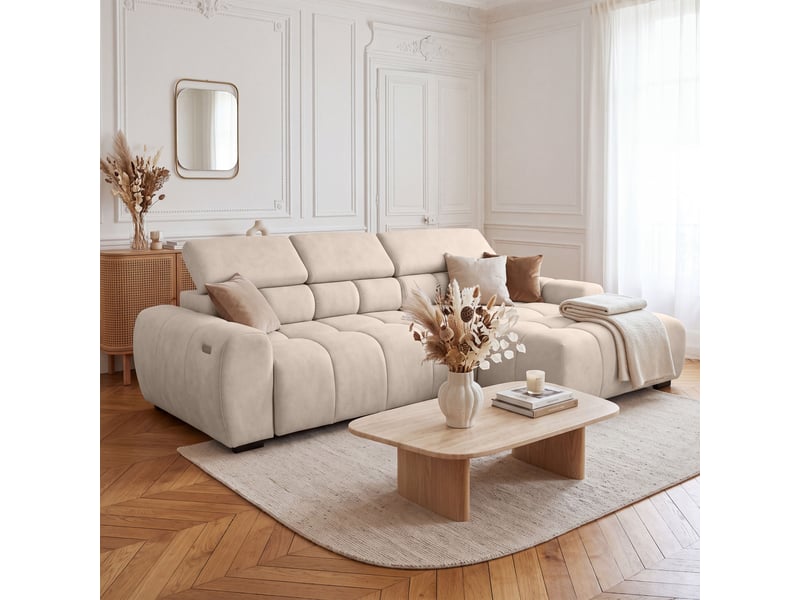 Canapé d'angle aldo avec fonction couchage, côté droit, tissu salvador wr, beige (01) - Conforama B