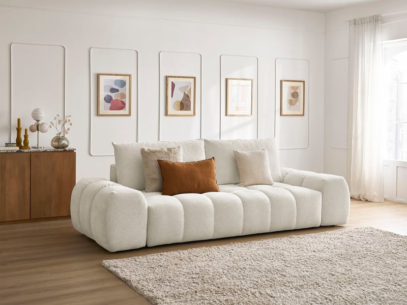 Bobochic canapé droit fixe 3 places everest tissu chiné blanc EVEREST - Conforama B