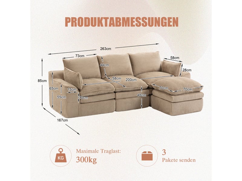 Canapé d'angle réversible fixe 3 places tissu kaki canapé compressible - Conforama C