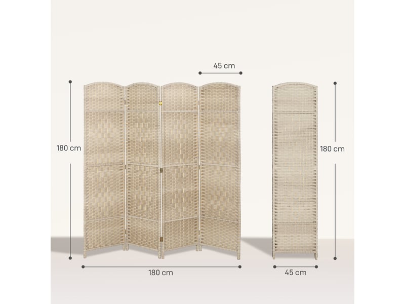  Paravent intérieur 4 panneaux pliables en bois séparateur de pièce style bohème tissé  - Conforama C