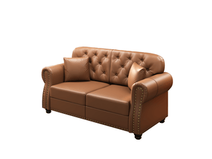 Canapé chesterfield 2 places en simili cuir marron, 160 cm
