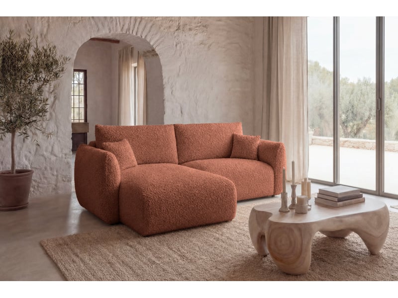  Elio mini - canapé d'angle convertible tissu bouclette 3 places terracotta  - Conforama B