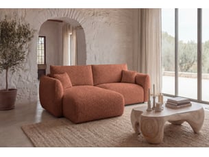 Canapé d'angle réversible convertible CASANOVA  3 places Tissu bouclette marron avec coffre de rangement