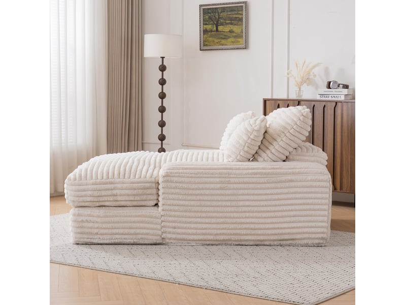  Canapé droit convertible 1 place en velours côtelé beige, 4 coussins amovibles, sans montage pour se détendre  - Conforama E