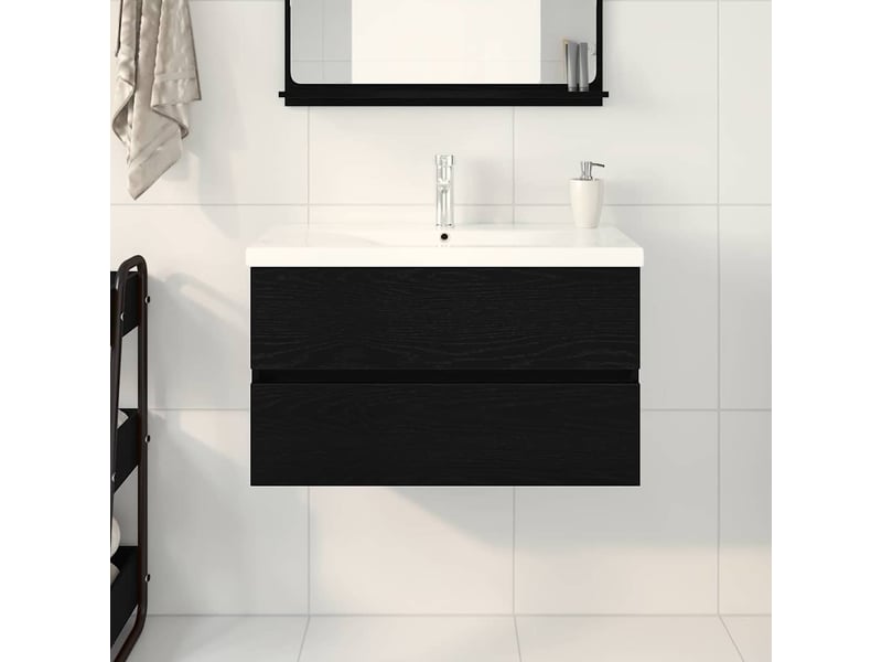 Meuble de lavabo de salle de bain, armoire de bain chêne noir 80 x 39 x 62 cm cf65541 - Conforama D