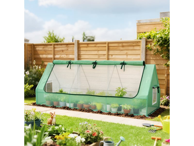  Mini serre, résistante aux intempéries, fenêtre enroulable, 240 cm x 90 cm x 90 cm, verte  - Conforama D
