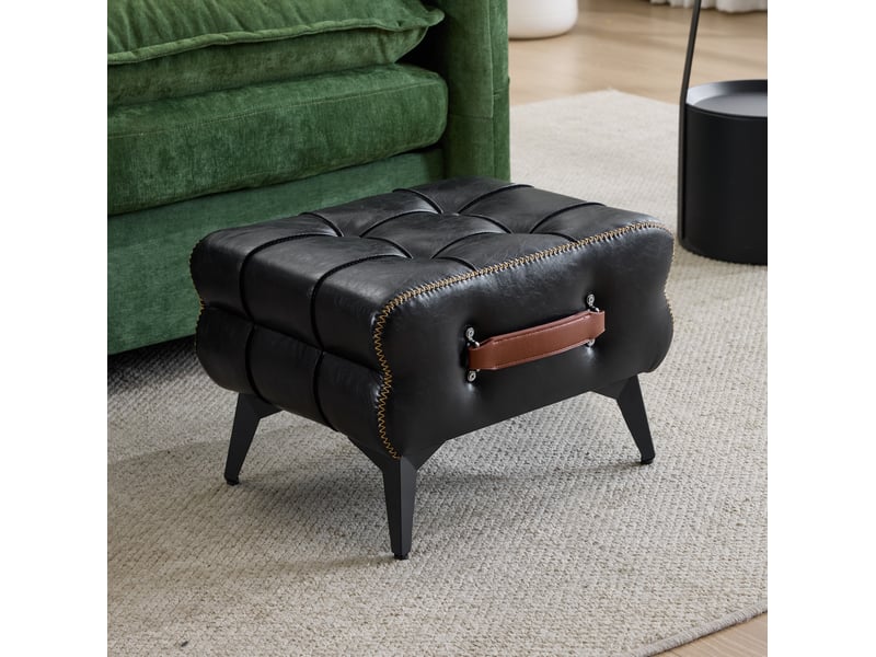  Pouf 43x33x30 cm portable avec poignée en polyuréthane (pu) noir  - Conforama B