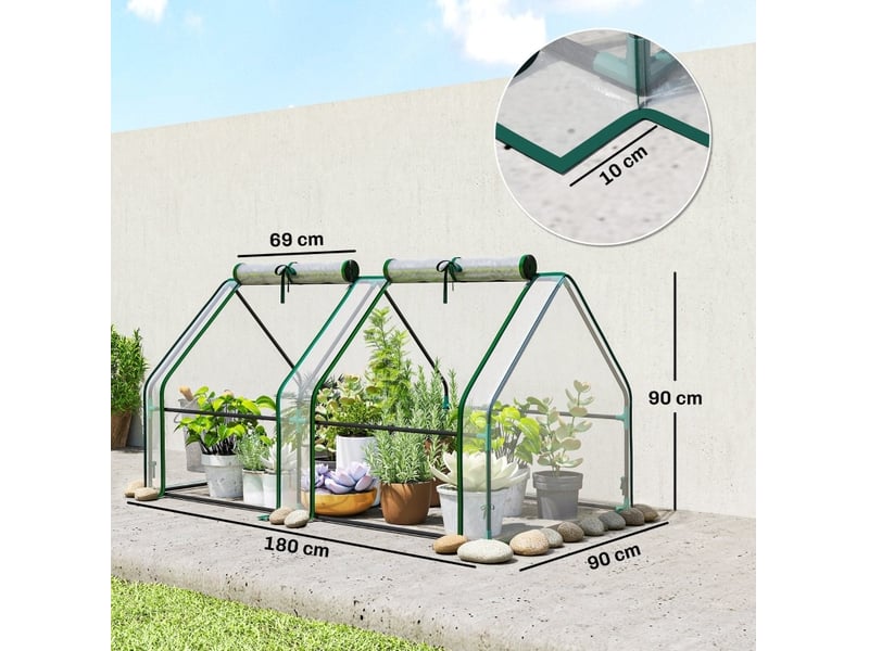 Serre de jardin 180x90x90 cm avec portes enroulables en métal transparent - Conforama E