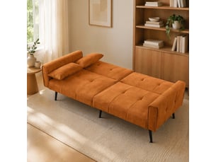 Canapé droit convertible <strong>HAVRYA</strong> <strong></strong> 3 places Velours côtelé orange