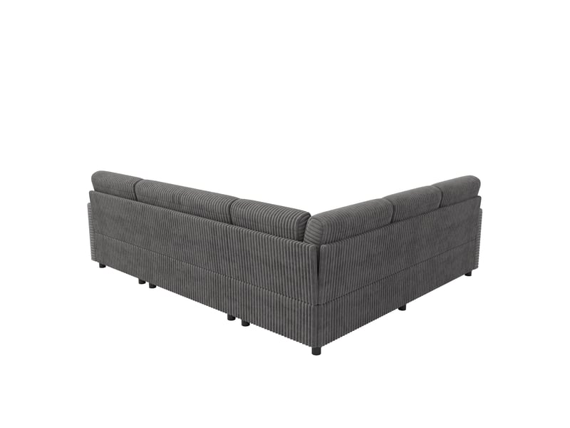 Canapé d'angle convertible en u 5 places en cordonnet gris avec coffre intégré sous méridienne  - Conforama E