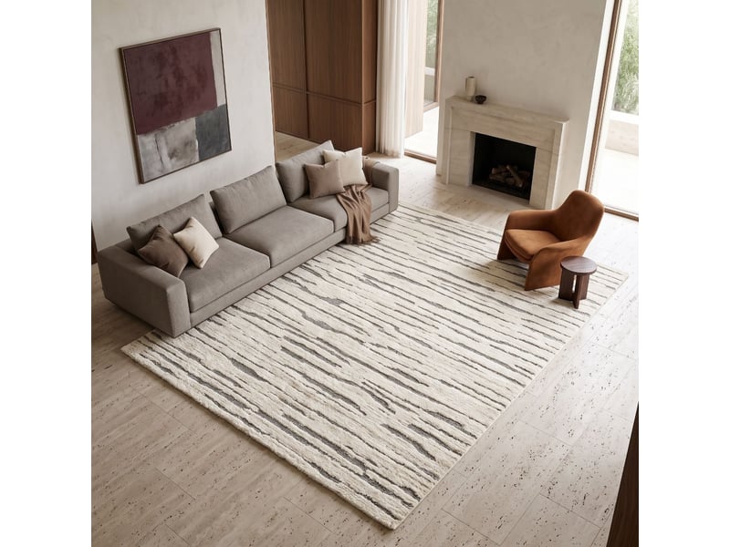  Tapis doux moderne à relief écru et gris beige 160x230  - Conforama A