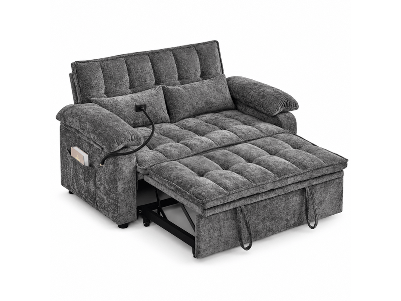 Canapé convertible 3-en-1 142 x 90 x 87 cm avec assise moelleuse, 2 coussins lombaires, tablette et porte-gobelet, chenille, gris OMNIGLINT TRADING LTD - Conforama A