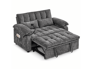 Canapé convertible 3-en-1 142 x 90 x 87 cm avec assise moelleuse, 2 coussins lombaires, tablette et porte-gobelet, chenille, gris