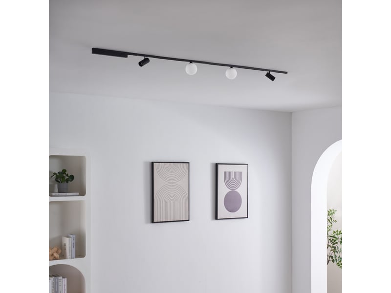 Lampes sur rail magnétique 2 m noir 2 spots et 2 boules 20w led - lyne Lyne - Conforama E