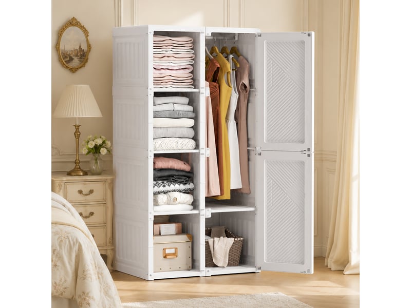 Armoire de chambre rangement ,armoire portable, 6 portes, armoire pliable,1 tringle ,blanc, 69 x 50 x 136 cm - Conforama B