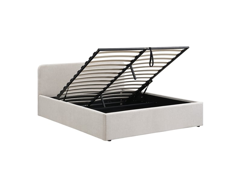 Lit coffre 140x190 cm avec tête de lit en tissu beige chiné - lior  - Conforama A
