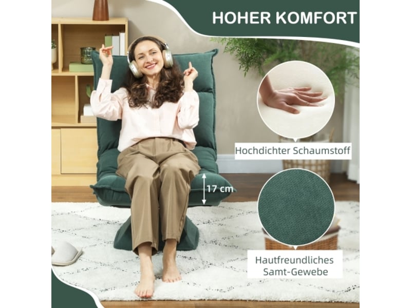  Fauteuil de sol pivotant 360° vert, dossier réglable 5 positions, pliable et rembourré  - Conforama C