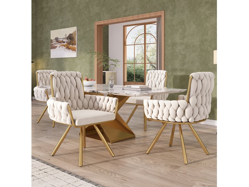  Lot de 6 chaises de salle à manger pivotantes 360° en velours beige  - Conforama D