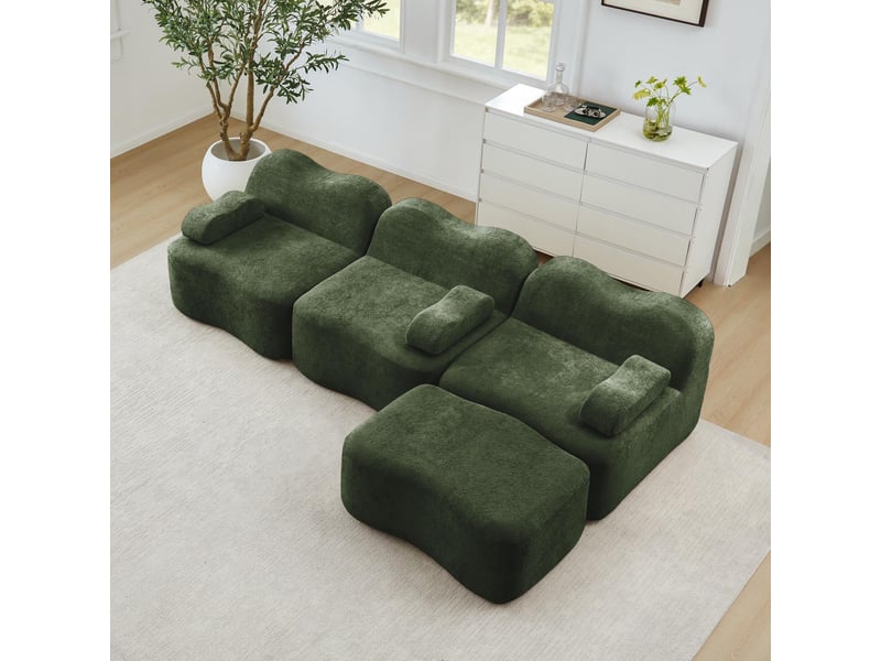  Canapé 3 places avec pouf - 288x167x70 cm - canapé d'angle modulable velours mousse 32d sans structure rigide 750kg - vert  - Conforama B