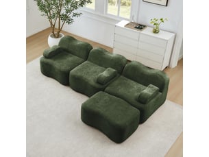 Canapé 3 places avec pouf - 288x167x70 cm - canapé d'angle modulable velours mousse 32d sans structure rigide 750kg - vert