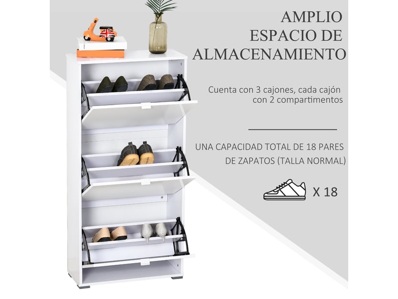  Meuble à chaussures 3 tiroirs 18 paires 60x26x124 cm blanc  - Conforama E