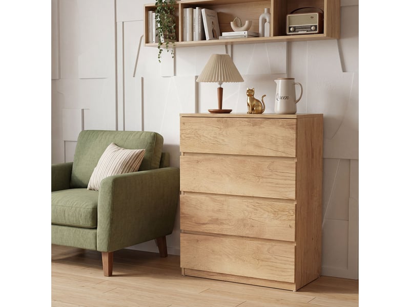  Commode 4 tiroirs meuble de rangement sans poignées design minimaliste naturel 60 x 40 x 80 cm  - Conforama W