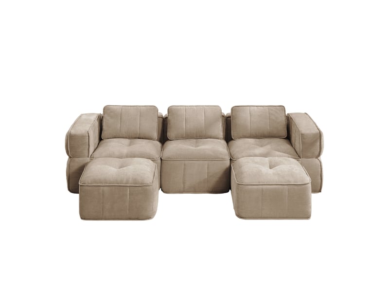  Canapé modulaire en u 3 places avec 2 poufs, assise profonde sans structure rigide en polyester beige sable  - Conforama A