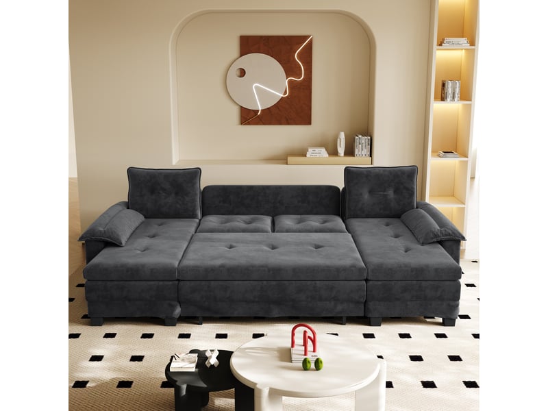 Canapé d'angle, canapé convertible – forme u, 278 cm, lit gigogne, port usb, avec accoudoirs, gris - Conforama C