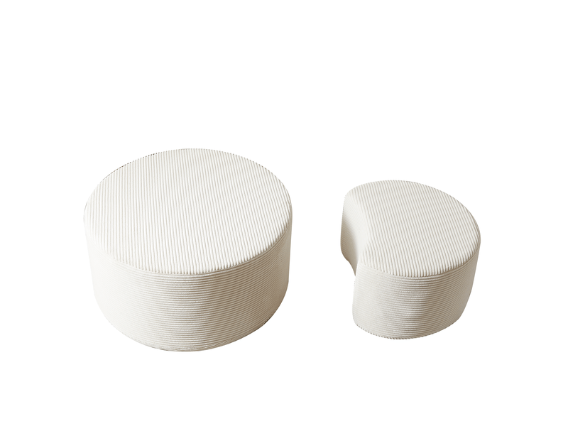  Ensemble de 2 tables basses rondes rembourrées en tissu beige, tables d’appoint en mousse haute densité pouvant servir de pouf, sans montage  - Conforama E