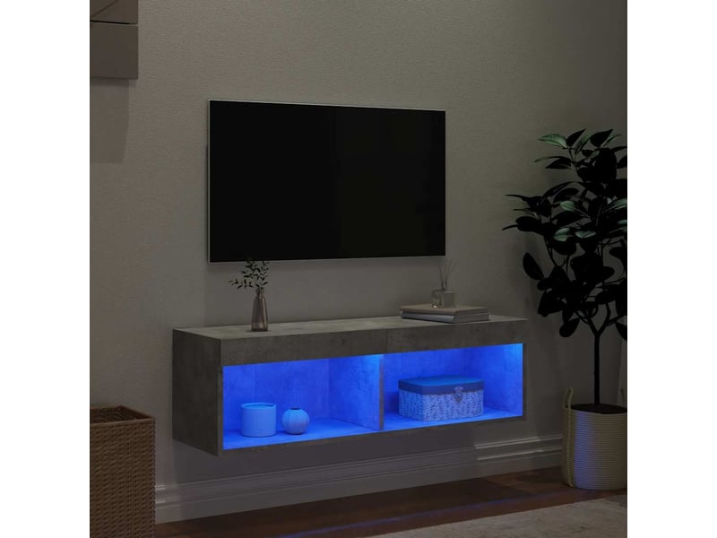  Meuble tv - banc tv - meuble de rangement avec lumières led gris béton 100x30x30 cm  - Conforama C