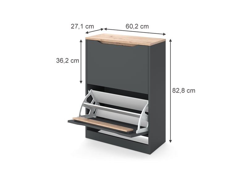  Vicco benne à chaussures, anthracitechêne artisan, 60.2x82.8cm avec 2 compartiments basculants  - Conforama B