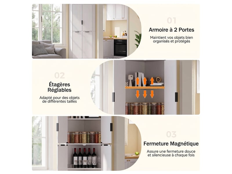  Buffet de cuisine d'angle blanc 60x60x172 cm avec 4 portes et rangements  - Conforama D