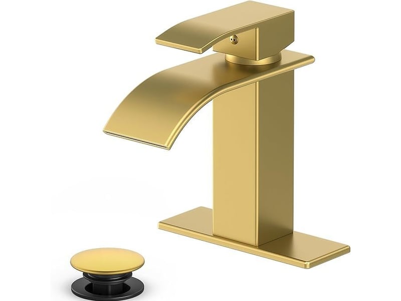  Robinet de lavabo cascade moderne, à poignée unique, comprend une base d'alimentation en eau et un tuyau (doré, 1 pièce)  - Conforama A