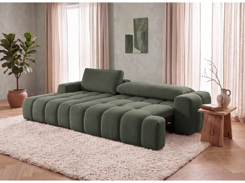  Canapé d'angle convertible avec coffre en tissu texturé vert olive berenice - angle gauche 12391-M3-VEROL - Conforama C