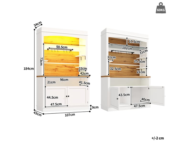 Lot de 2 colonnes de rangement 107 x 34 x 184 cm avec led rgb et crochets, blanc - Conforama C