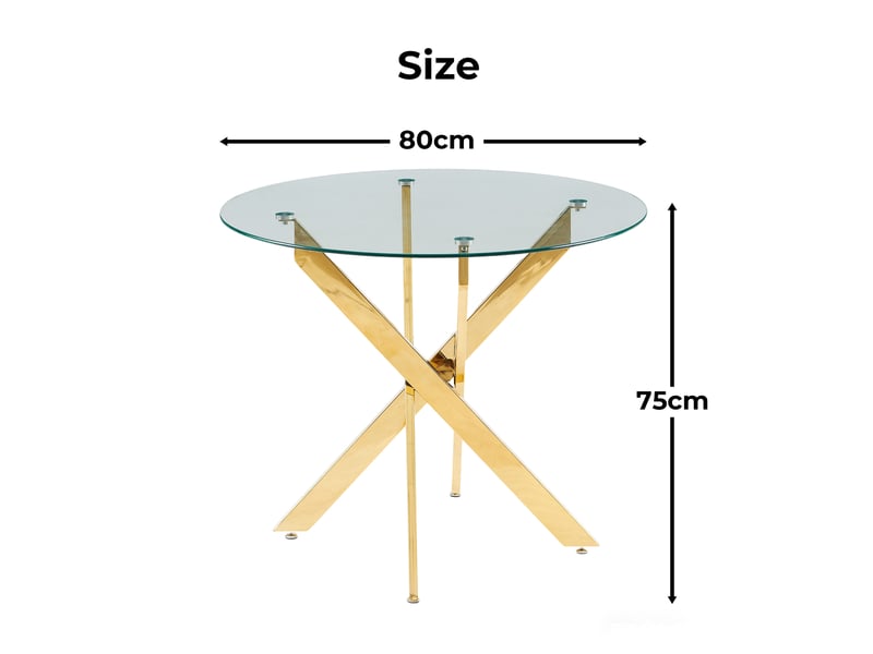 Table à manger ronde,80x80x75 cm,verre trempé et métal,doré - Conforama C