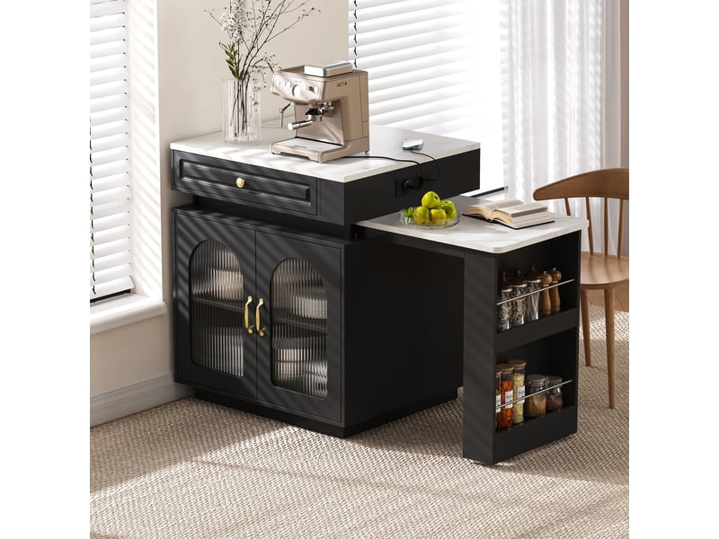  Table à manger extensible avec îlot de cuisine sur roulettes, noir, 128 à 200 x 71 x 92 cm  - Conforama D