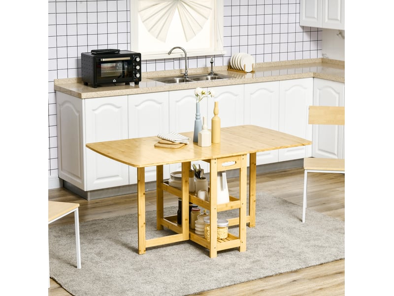  Table de salle à manger extensible avec 2 niches de rangement, pieds réglables et poignées, pour cuisine et salon  - Conforama B