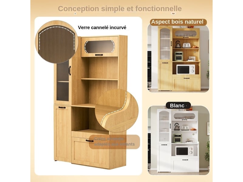  Servers, sideboards &amp; buffets - planche haute avec étagères réglables et tiroirs, armoire de cuisine avec étagères gigogne - mdf - natural - 98 x 40 x 177 cm - usage domestique - installation simple DE000044AAN - Conforama E