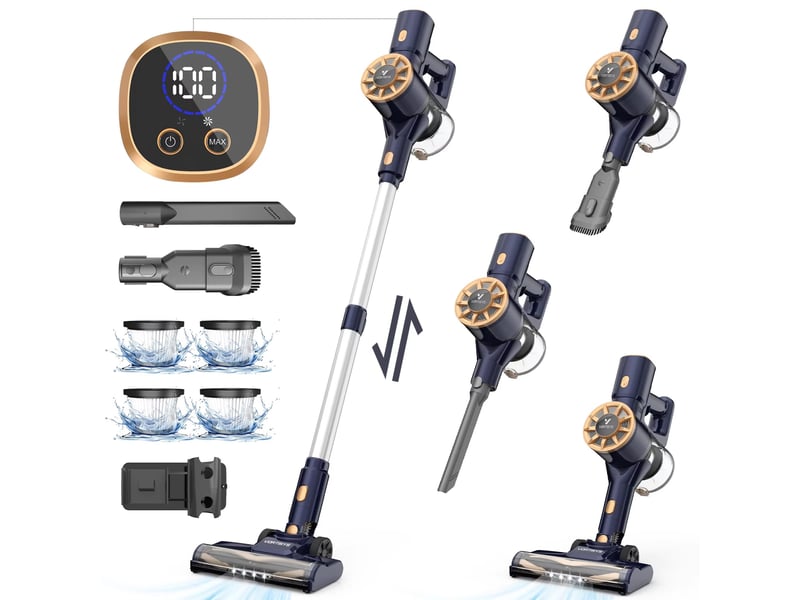  Aspirateur balai sans fil 350 w avec aspiration 55 kpa, filtration 5 en 1 et autonomie 55 min, pour tapis et poils d’animaux  - Conforama A