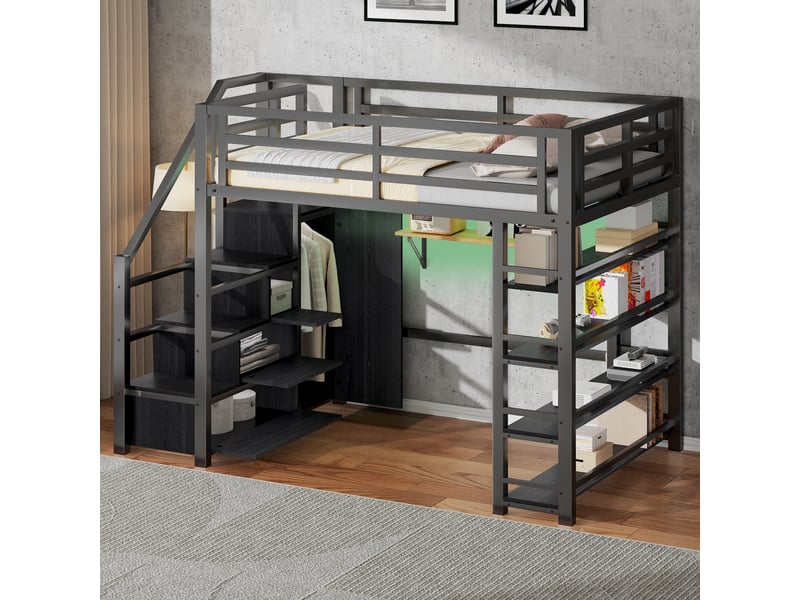 Lit superposé en métal et mdf noir 140x200 cm - Conforama E