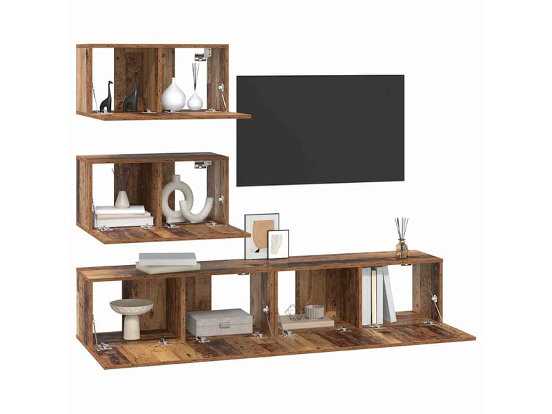  Ensemble meuble tv - banc tv - meuble de rangement 4 pcs bois ancien bois d'ingénierie  - Conforama C
