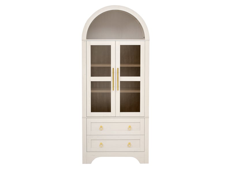  Vaisselier blanc moderne armoire de cuisine avec portes en verre et tiroirs 180cm  - Conforama D