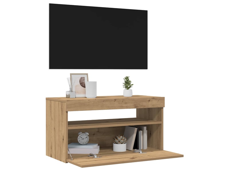  Meubles tv - banc tv - meuble de rangement avec lumières led 2 pcs chêne artisanal  - Conforama C